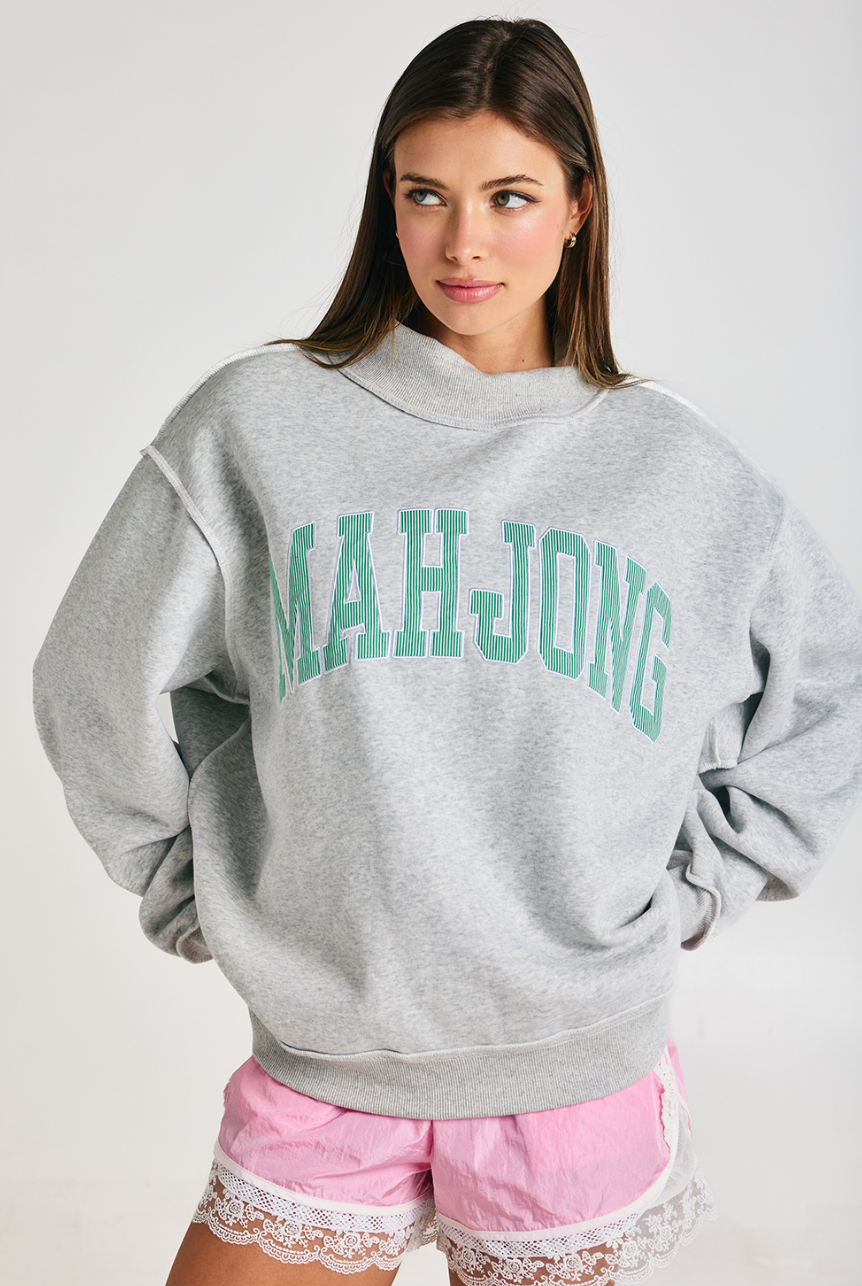 Mahjong Embroidered Mock Neck