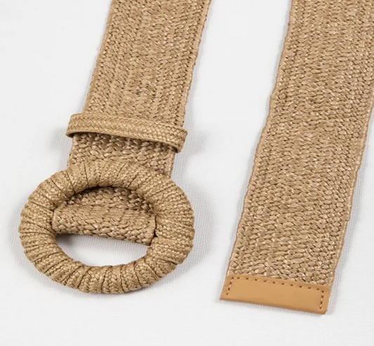 Round Buckle Straw Belt