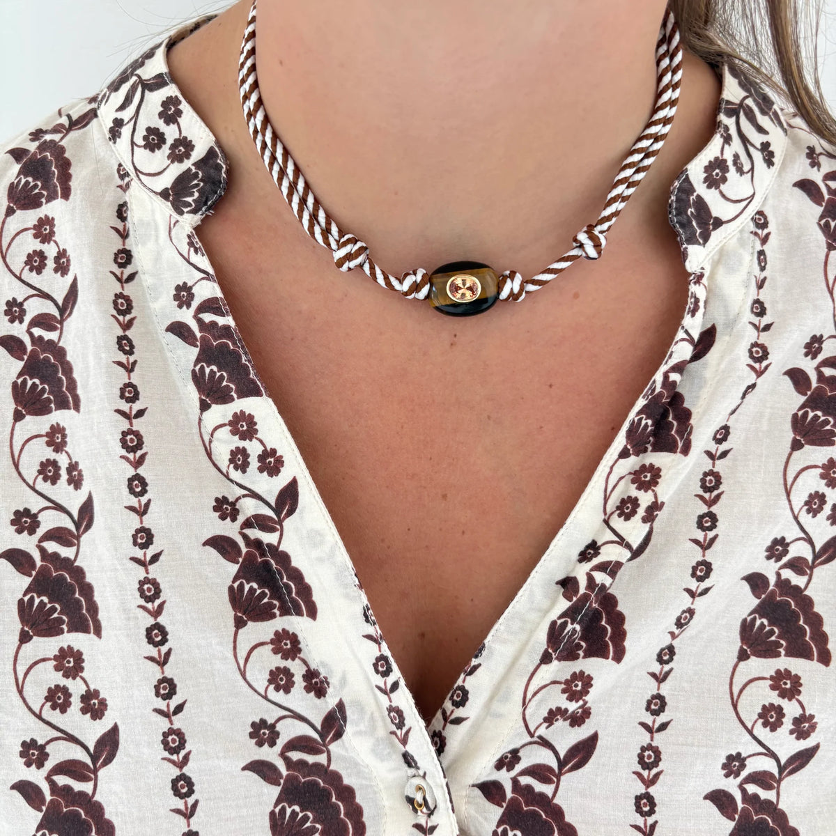 Brown Stripe Cord Necklace