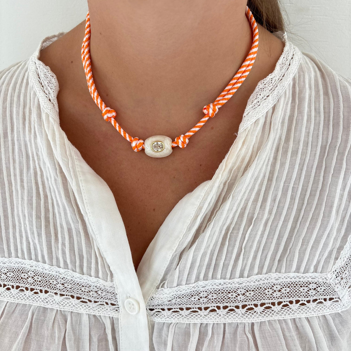 Orange Stripe Cord Necklace