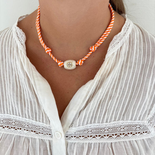 Orange Stripe Cord Necklace