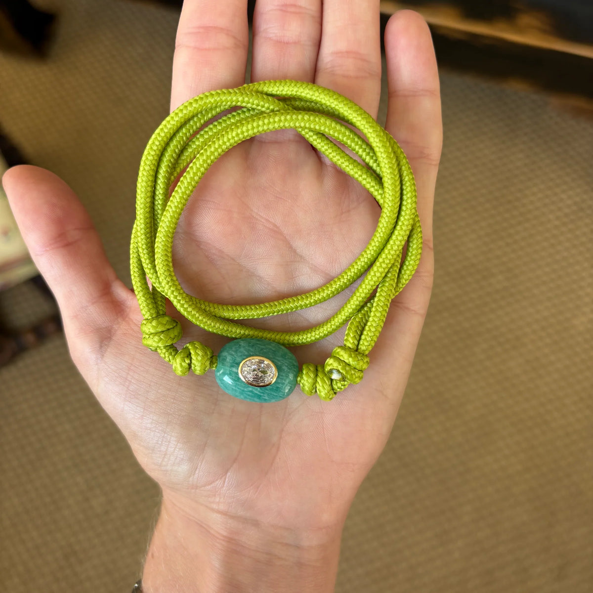 Green Cord Necklace with Amazonite