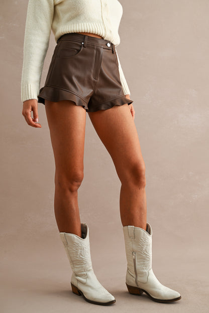 Ellie Ruffle Faux Leather Short