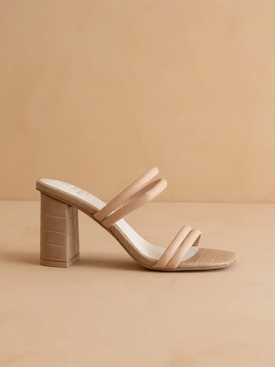 The Angela Nude | Strappy Aligator Block Heel
