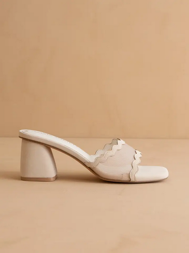 The Trina | Beige Scalloped Mesh Block Heel