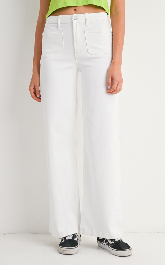 White Mini Patch Pocket Wide Jean