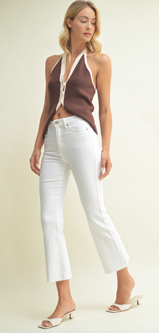 White Cropped Kick Flare