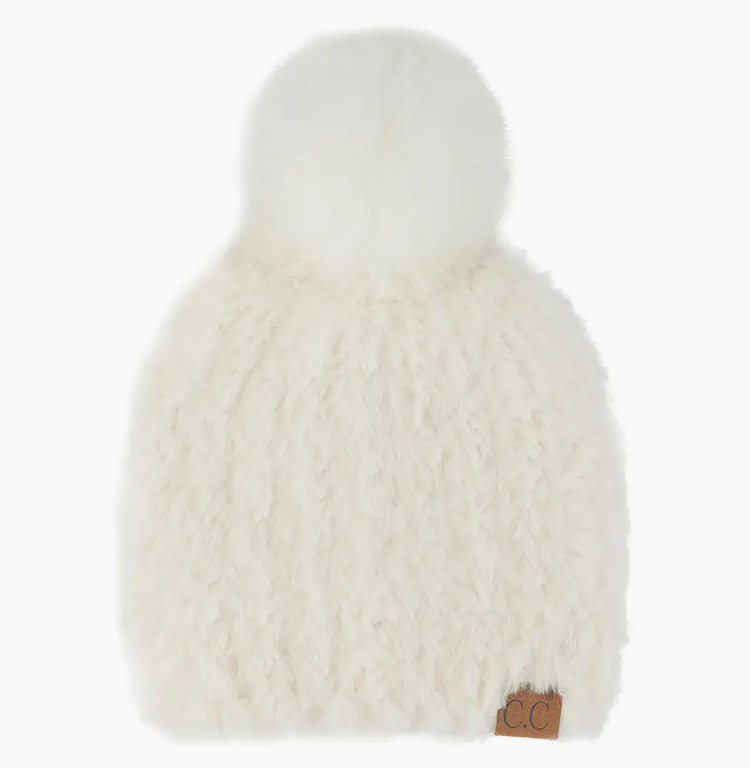 Faux Fur Beanie with Pom Pom