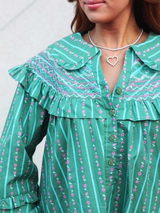 Floral Stripe Peter Pan Dress
