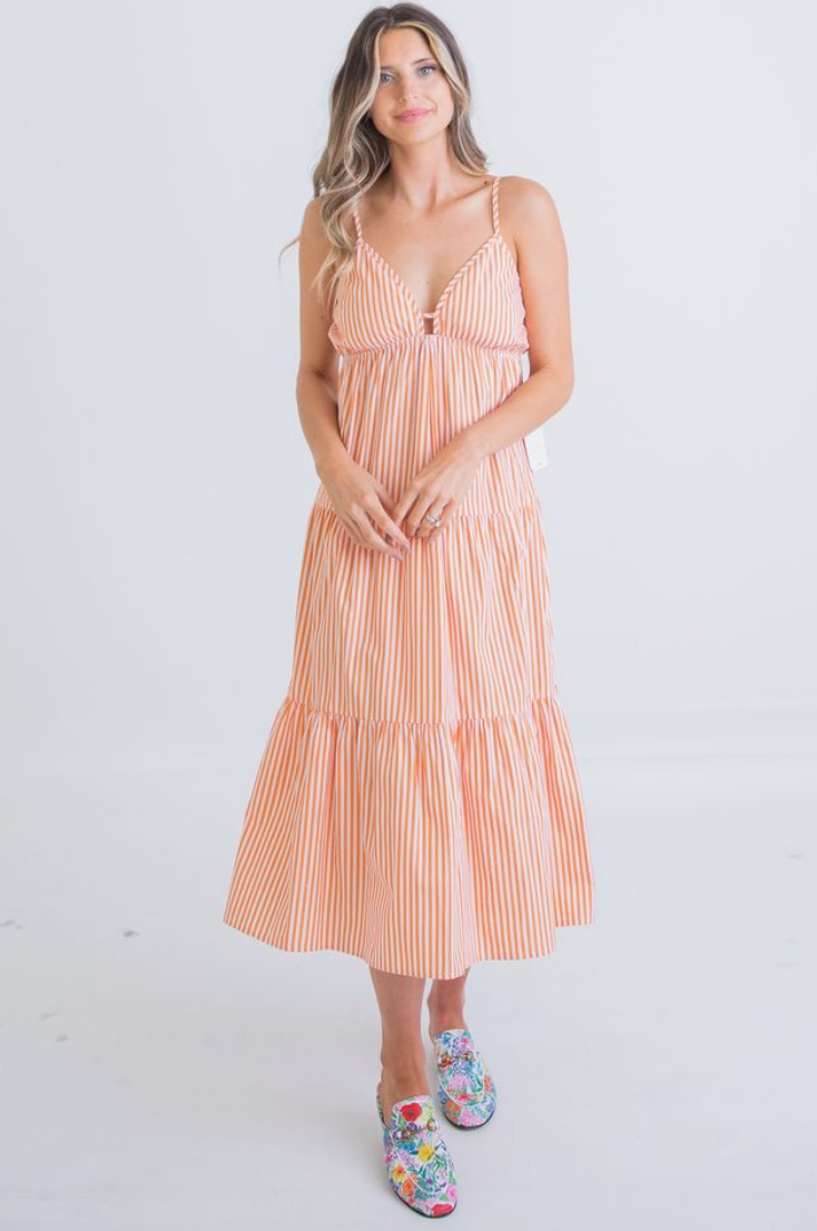Stripe Poplin Cami Tier Midi Dress