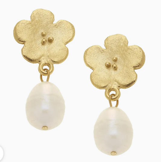Poppy Flower Pearl Earrings