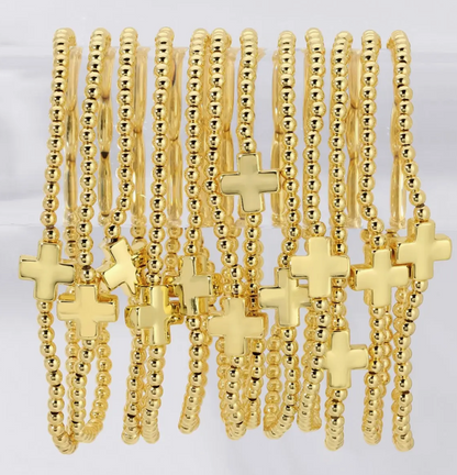 Gold Cross Stretch Bracelet