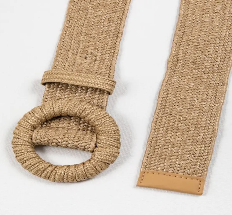 Round Buckle Straw Belt