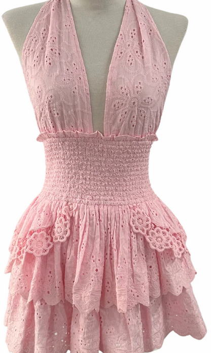 V Neck Eyelet Arielle Dress