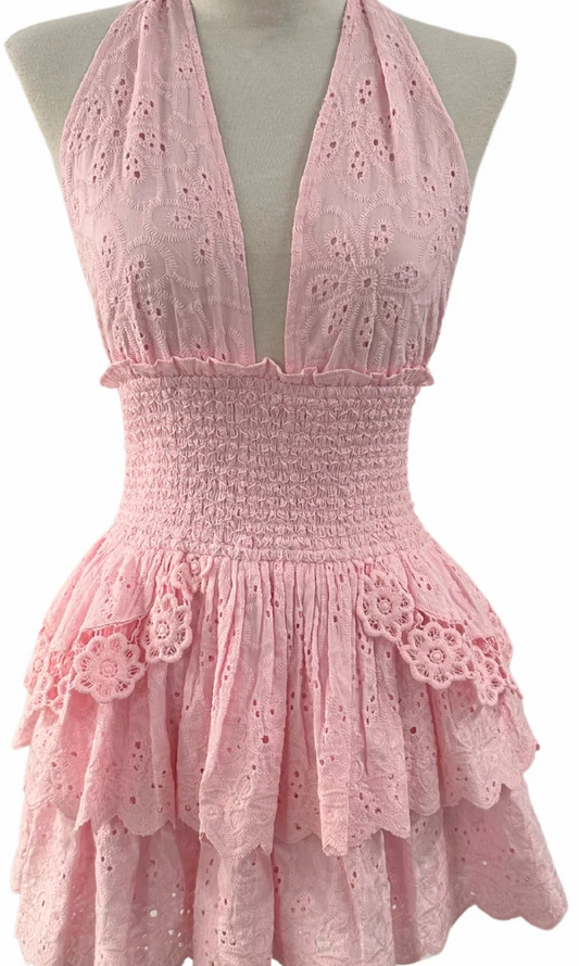 V Neck Eyelet Arielle Dress