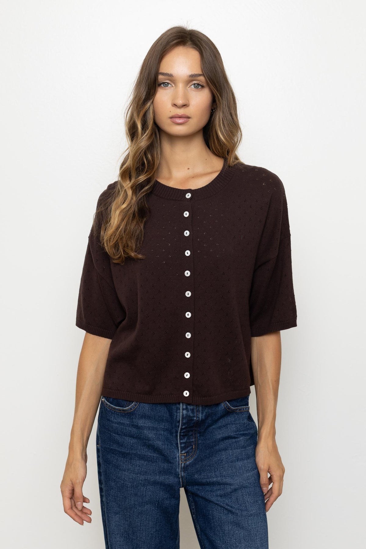 Bobby Pointelle Short Sleeve Cardigan
