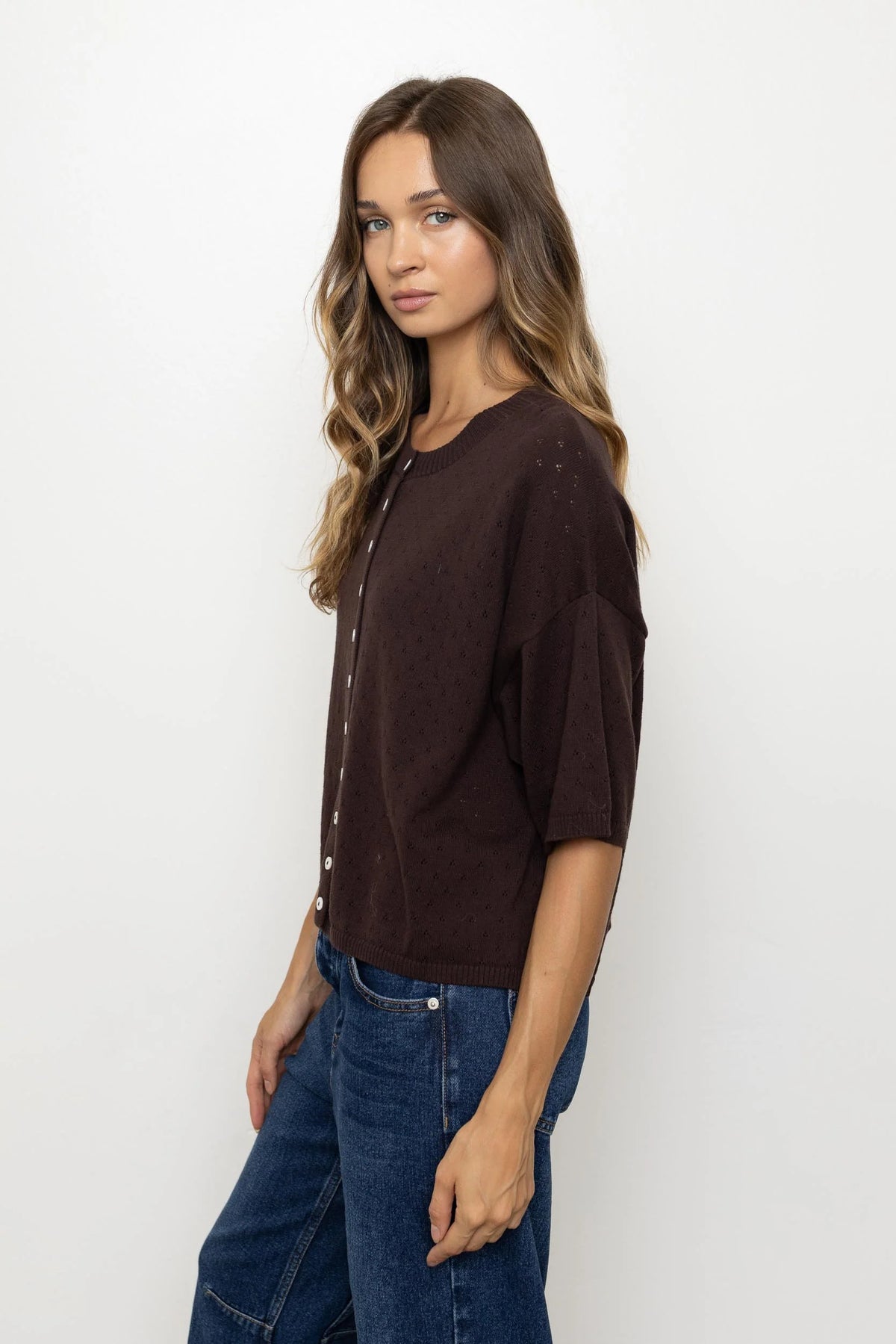 Bobby Pointelle Short Sleeve Cardigan