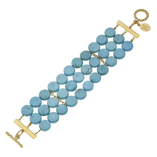 Multi-Strand Genuine Turquoise with Gold Bracelet