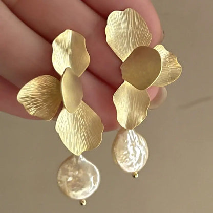 Petal Flower Pearl Earrings